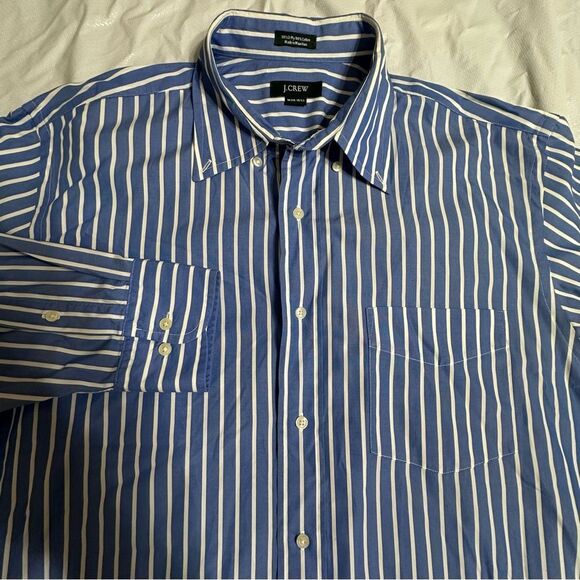 J. Crew Blue and White 100’s 2 Ply Cotton Button Down Shirt Size Medium - Picture 5 of 7